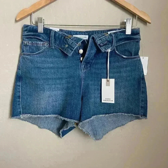 Good American The Cut Off Fold Over Waist Shorts Size 2 - Picture 1 of 12